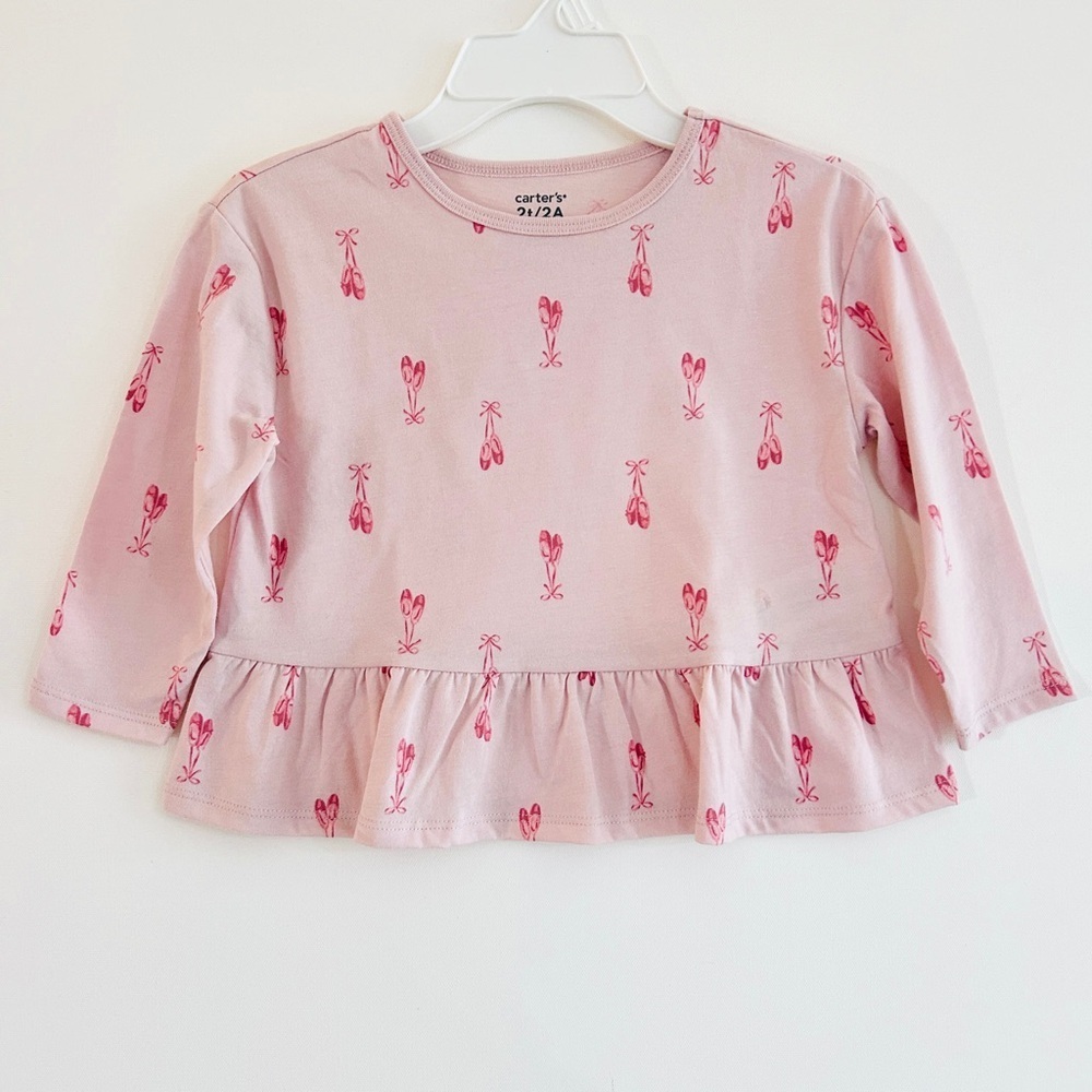 NWT Carter’s 2T Pink Ballet Print Peplum Top | Toddler Girl - Picture 3 of 6